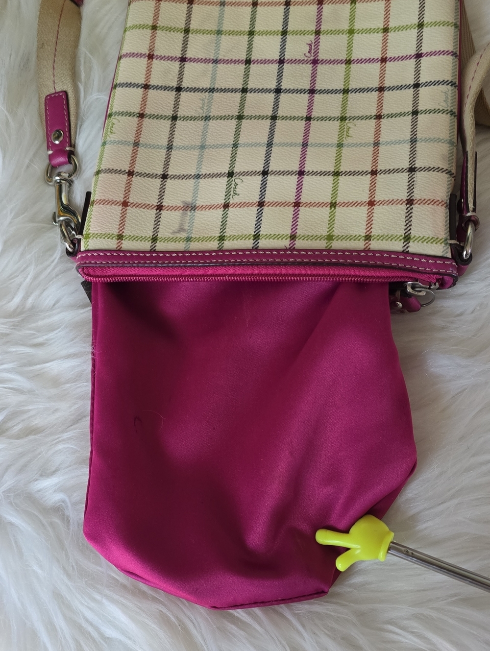 Coach Tattersall Cream Plaid Crossbody Bag with Pink Trim - Picture 8 of 13